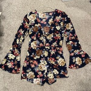 Navy blue and floral romper S/M